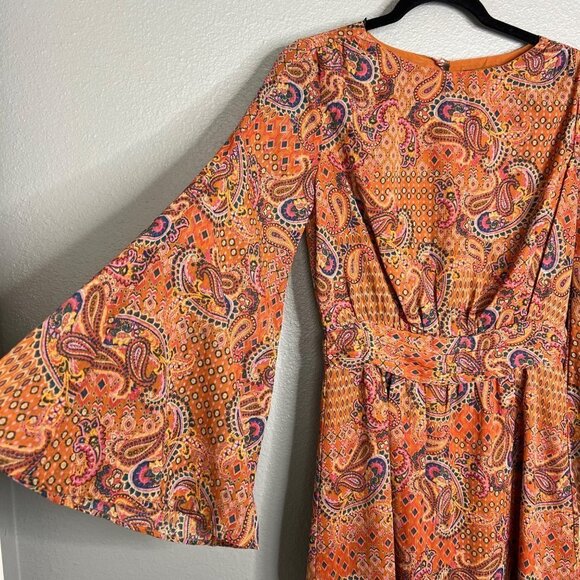 NWT Jessica Simpson Amella Dress Winding Trial Adobe Boho Paisley Flare Sleeve S - Picture 6 of 12